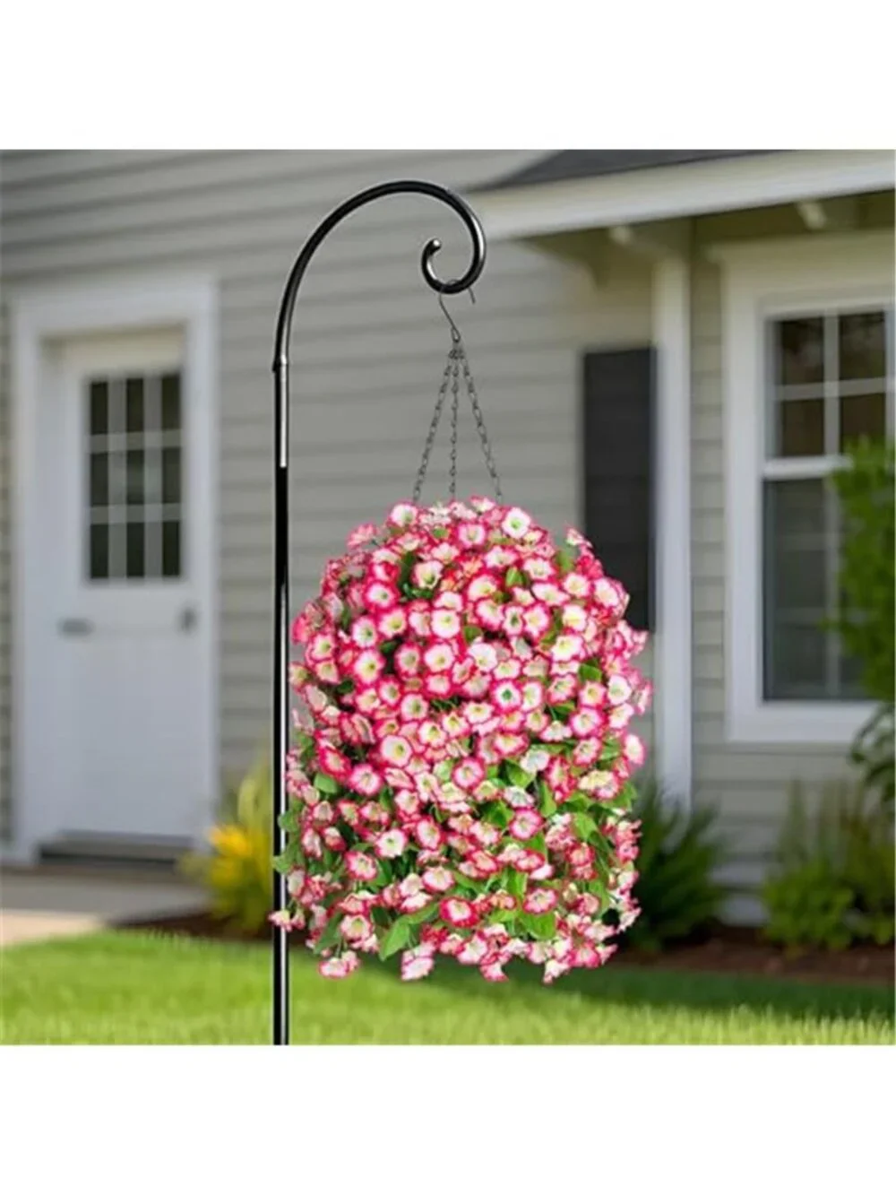 Pink Faux Hanging Flower Basket Silk Morning Glory Outdoor Porch Patio Decor